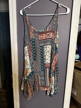 Boho Patchwork Scoop Neck Tank Top - Green Multi